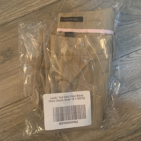 NWT LANDS' END GIRLS PLAIN FRONT BLEND CHINO SHORTS KHAKI 5, 13, 14S (SLIM) - Picture 6 of 15